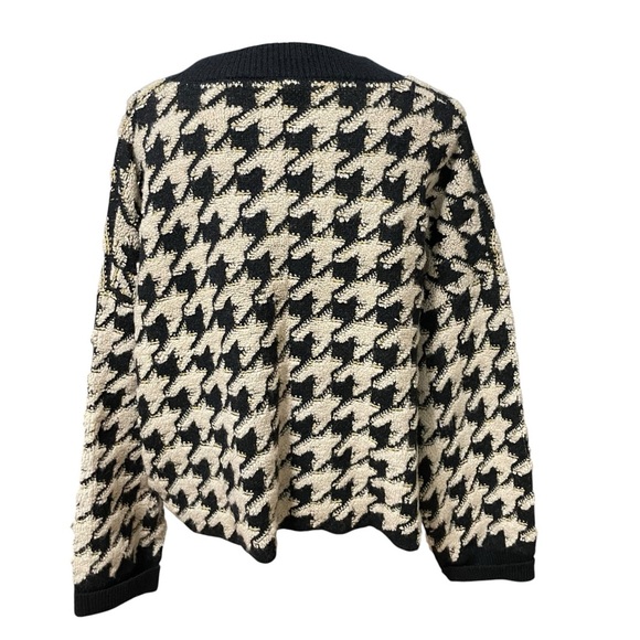 Max Studio Black Beige Houndstooth Knit Sweater Size Large - Picture 6 of 15